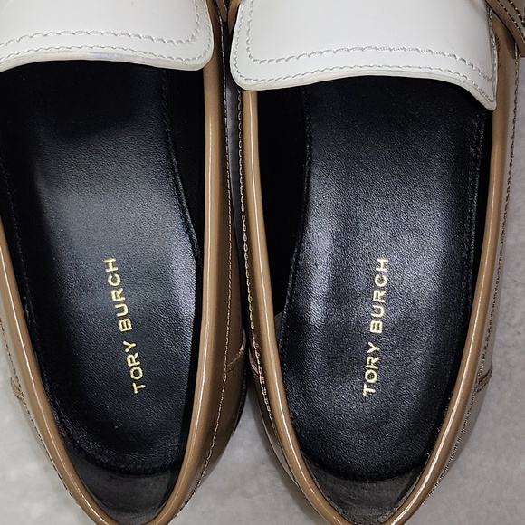 Tory Burch Mini Everly Chunky Loafers  white and brown colorblock gold hardware - Picture 8 of 16
